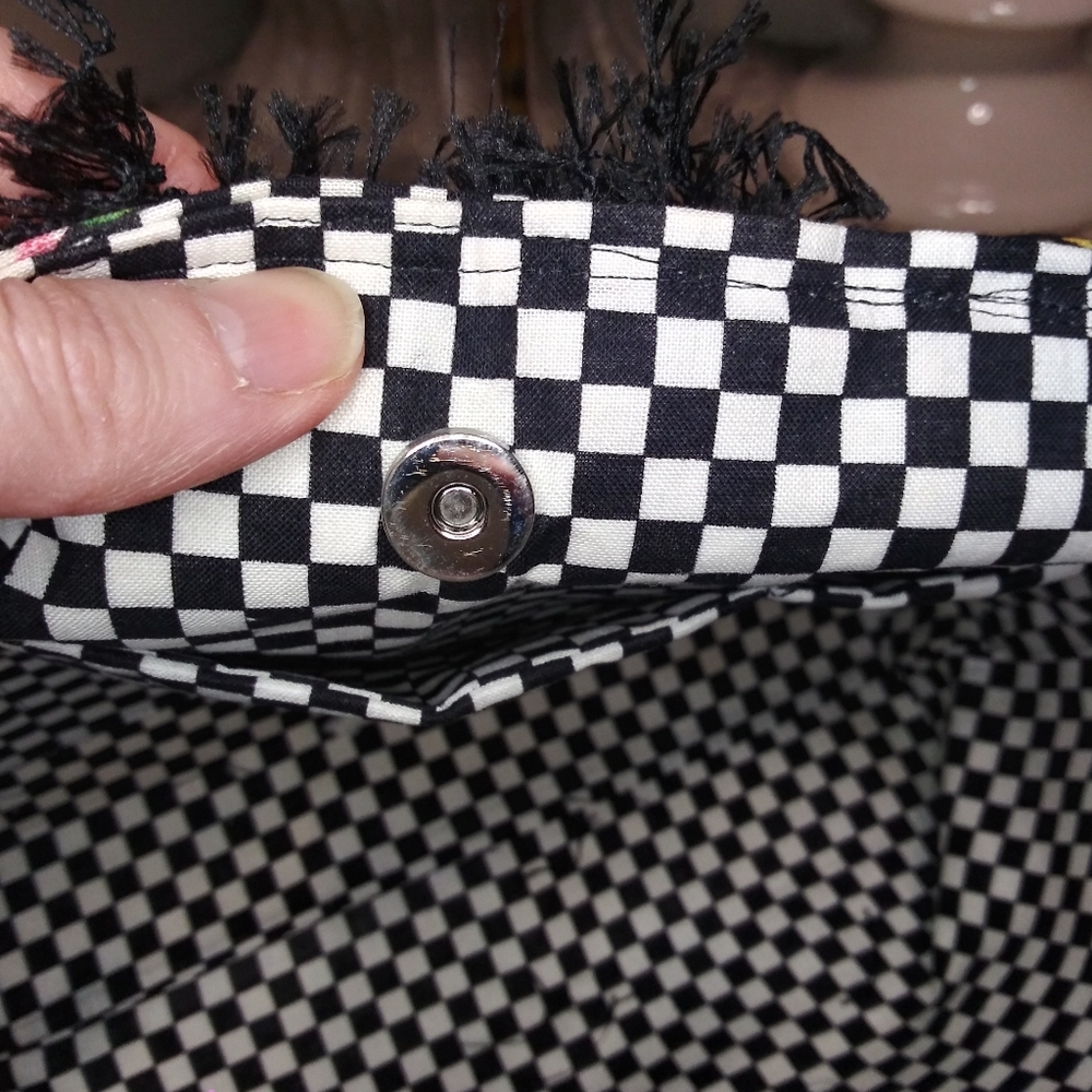 Vintage Mary Engelbreit Motto Design Black/Multi Fringe Trimmed Fabric Purse - Picture 5 of 8